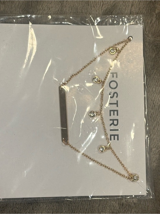 Fosterie Jewelry - Fosterie Gold Layered Bar Necklace with Clear Crystal Drops